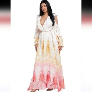 L'ATISTE White and Pink Floral Long Sleeve Dress Size Small Nwt